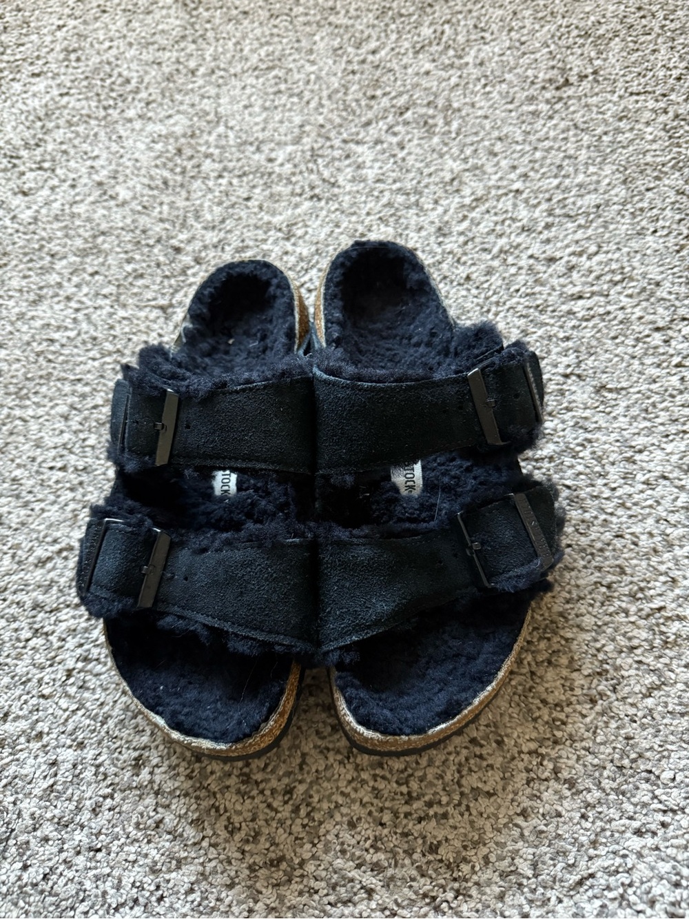 Birkenstock Black Fuzzy Double Strap Sandals - Picture 3 of 5